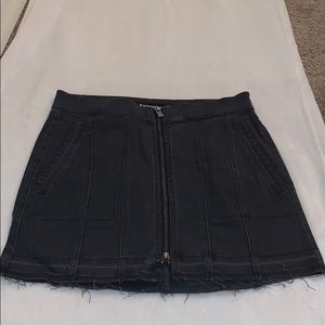 High waisted zip front denim mini skirt